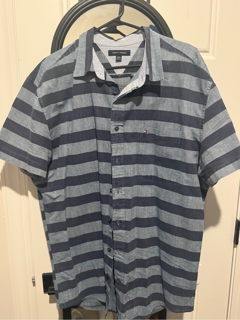 Tommy Hilfiger Navy and Light Blue Horizontal Stripe Button-Down Shirt